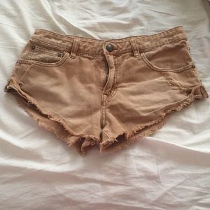 Free People tan denim shorts